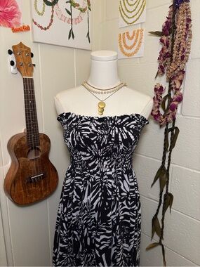 Black & White Strapless Smocked Maxi Dress